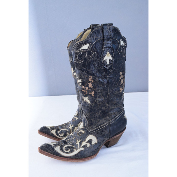 Corral Lizard Boots Women Size 9 M Black Leather Ivory Inlay C2116 Western - Picture 1 of 8